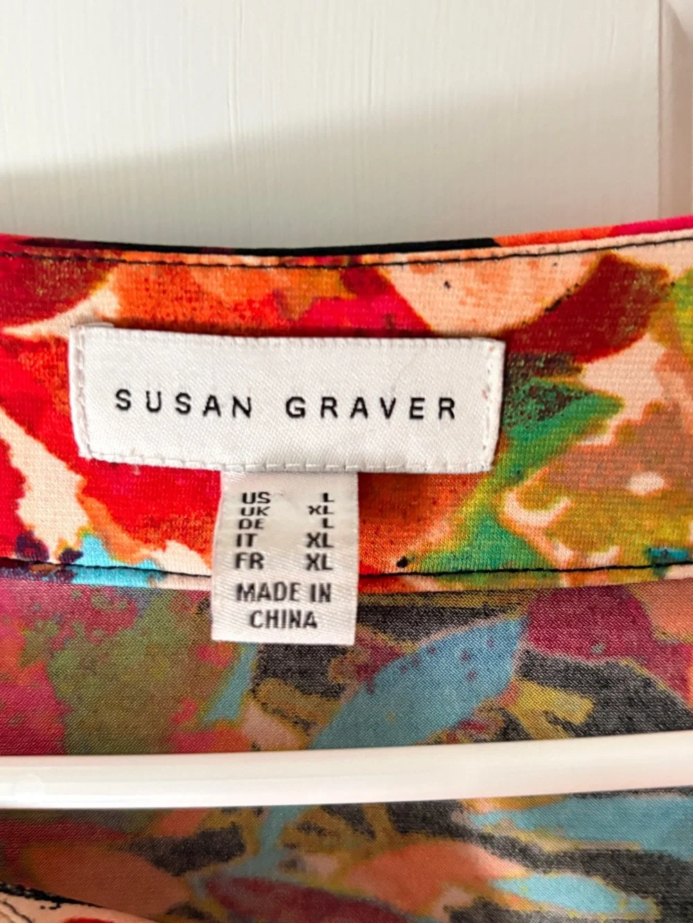 Susan Graver Multicolor Floral Tie-Neck Blouse — Black, Red, Orange - Picture 3 of 4